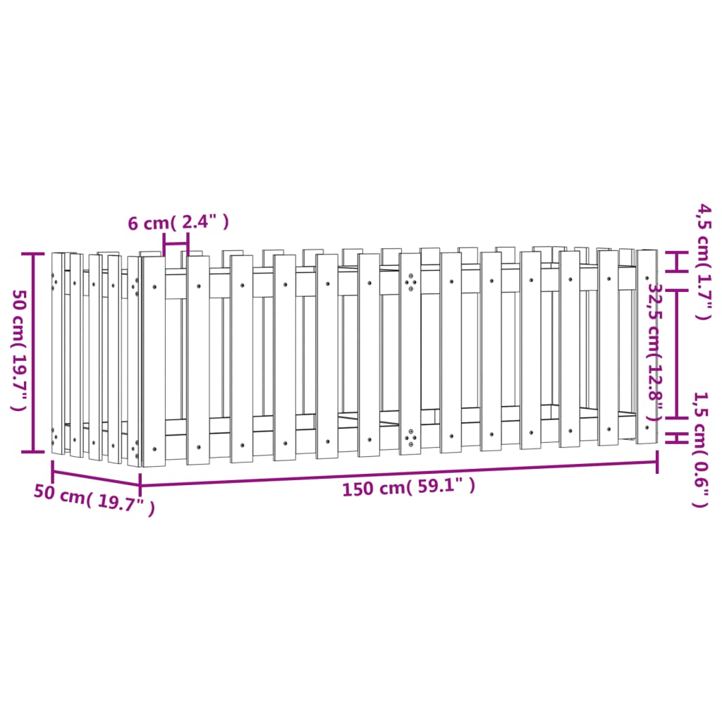 Plantenbak Verhoogd Hekontwerp 150X50X50 Cm Grenenhout Wit