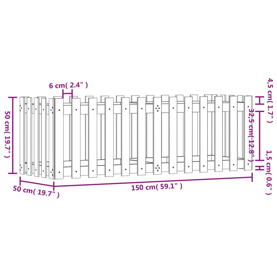 Plantenbak Verhoogd Hekontwerp 150X50X50 Cm Grenenhout Wit