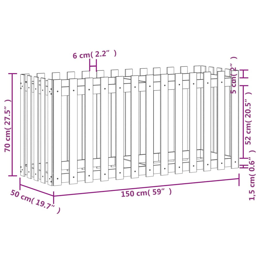 Plantenbak Verhoogd Met Hekontwerp 150X50X70 Cm Grenenhout
