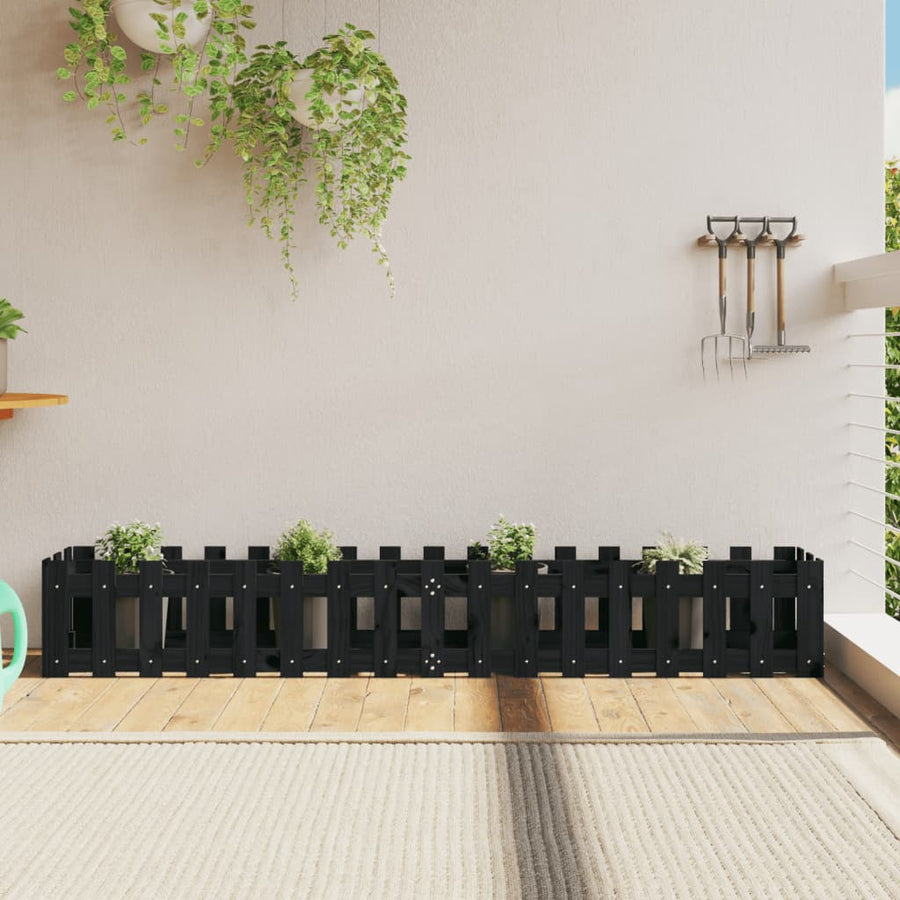 Plantenbak Verhoogd Hekontwerp 200X30X30 Cm Grenenhout Zwart