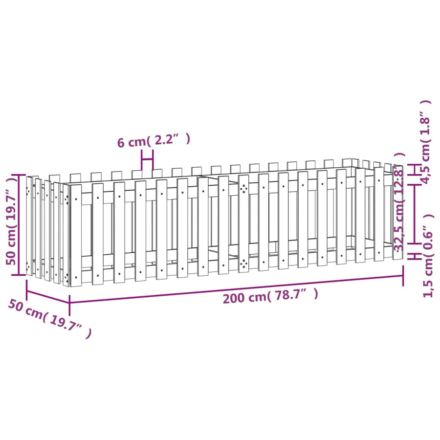 Plantenbak Verhoogd Hekontwerp 200X50X50 Cm Grenenhout Wit