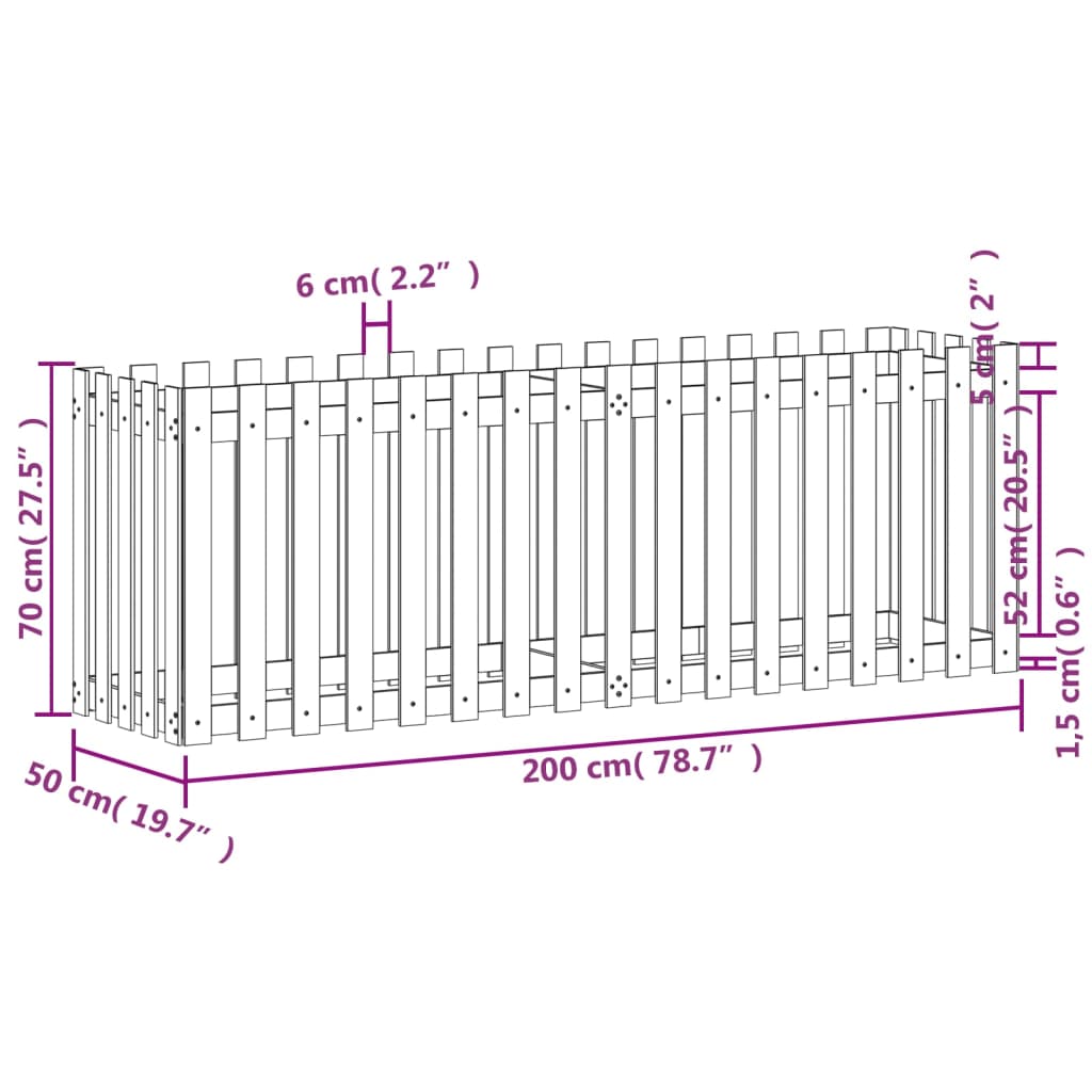 Plantenbak Verhoogd Met Hekontwerp 200X50X70 Cm Grenenhout