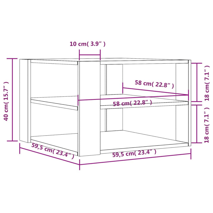 Salontafel 59,5x59,5x40 cm bewerkt hout grijs sonoma Grijs sonoma