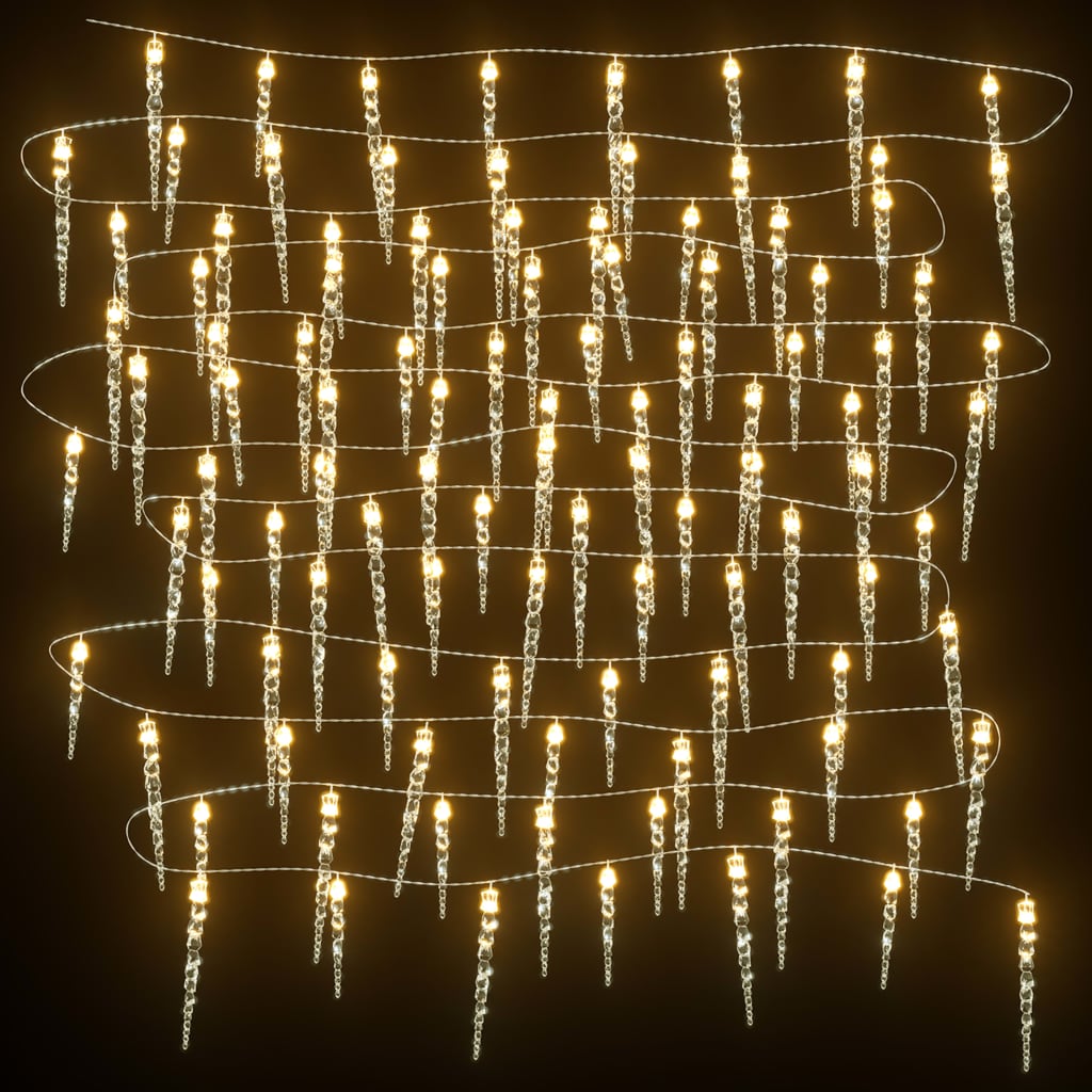 Kerstverlichting Ijspegel Met 100 Led's 10 M Acryl Pvc Warmwit