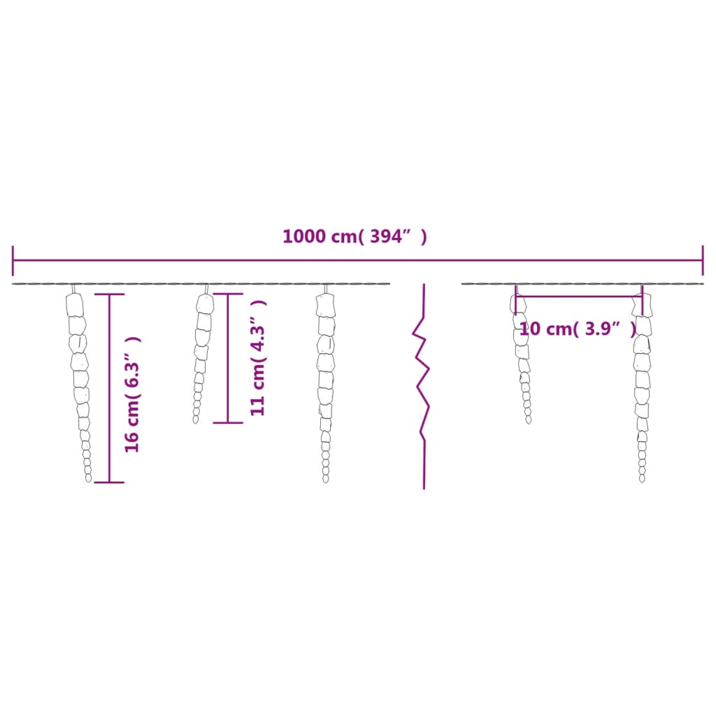 Kerstverlichting Ijspegel Met 100 Led's 10 M Acryl Pvc Warmwit