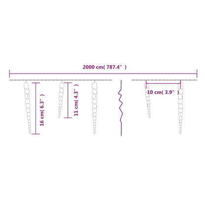 Kerstverlichting ijspegels 200 blauwe LED's 20 m acryl PVC