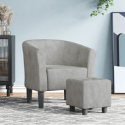 Tub chair with footstool velvet light grey
