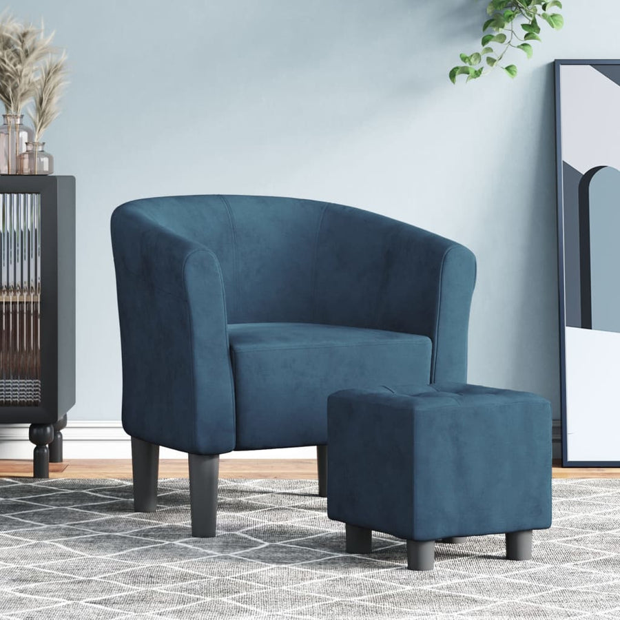 Kuipstoel Fluweel Donkerblauw Met voetenbank