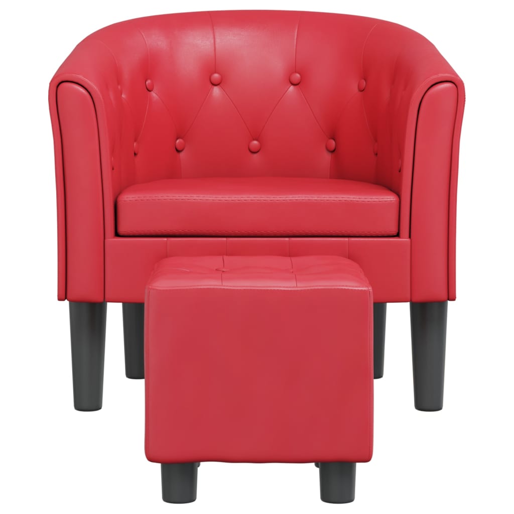 Kuipstoel met voetenbankje kunstleer rood