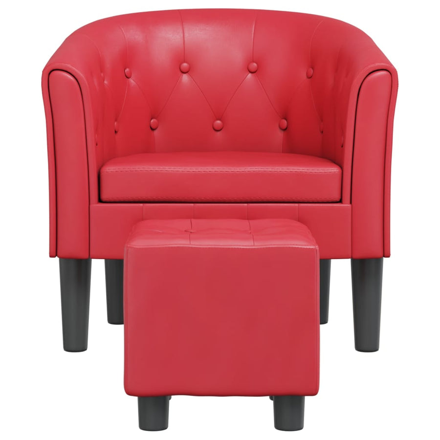 Kuipstoel met voetenbankje kunstleer rood