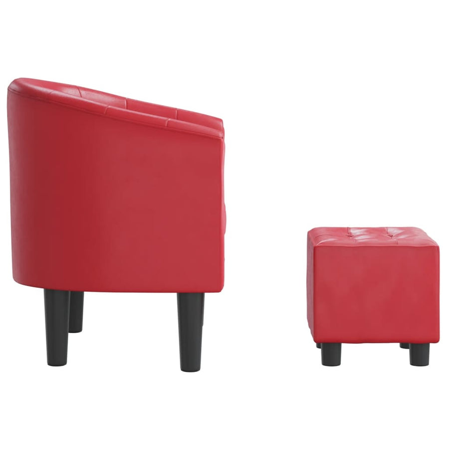 Kuipstoel met voetenbankje kunstleer rood