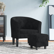 Fauteuil met voetenbank fluweel zwart
