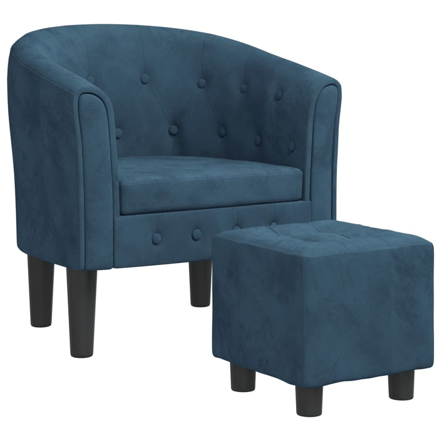Kuipstoel Fluweel Donkerblauw Met voetenbank