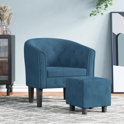 Kuipstoel Fluweel Donkerblauw Met voetenbank