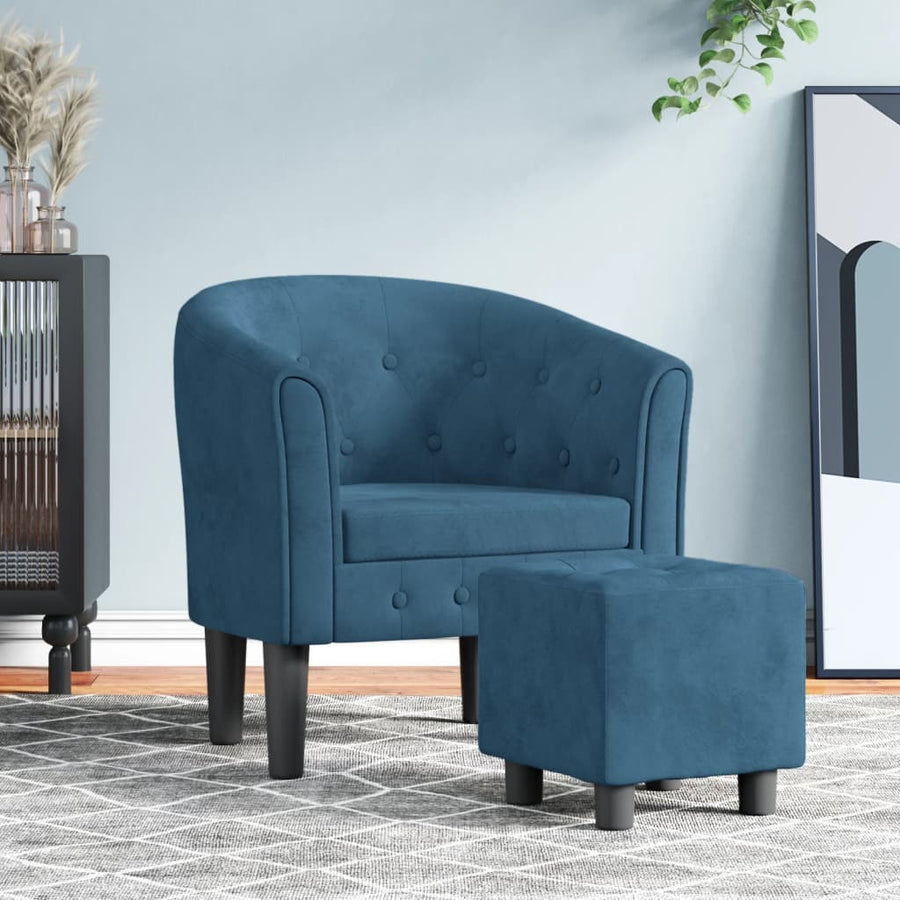 Kuipstoel Fluweel Donkerblauw Met voetenbank
