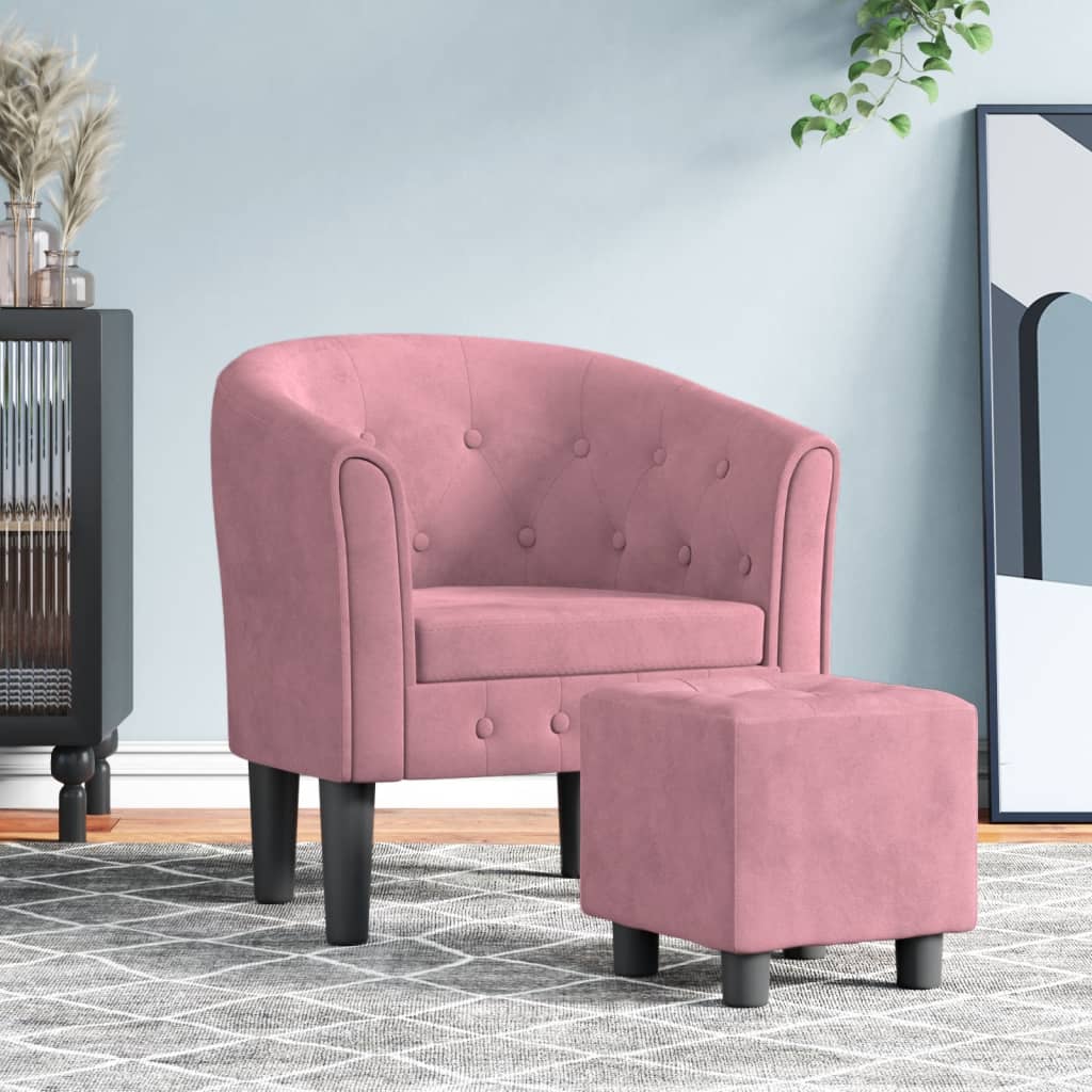 Kuipstoel Fluweel Roze Met voetenbank