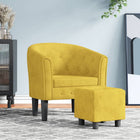 Tub chair with footstool velvet yellow