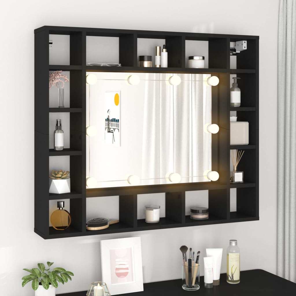 Spiegelkast Met Led-Verlichting 9X5X76,5 Cm Zwart