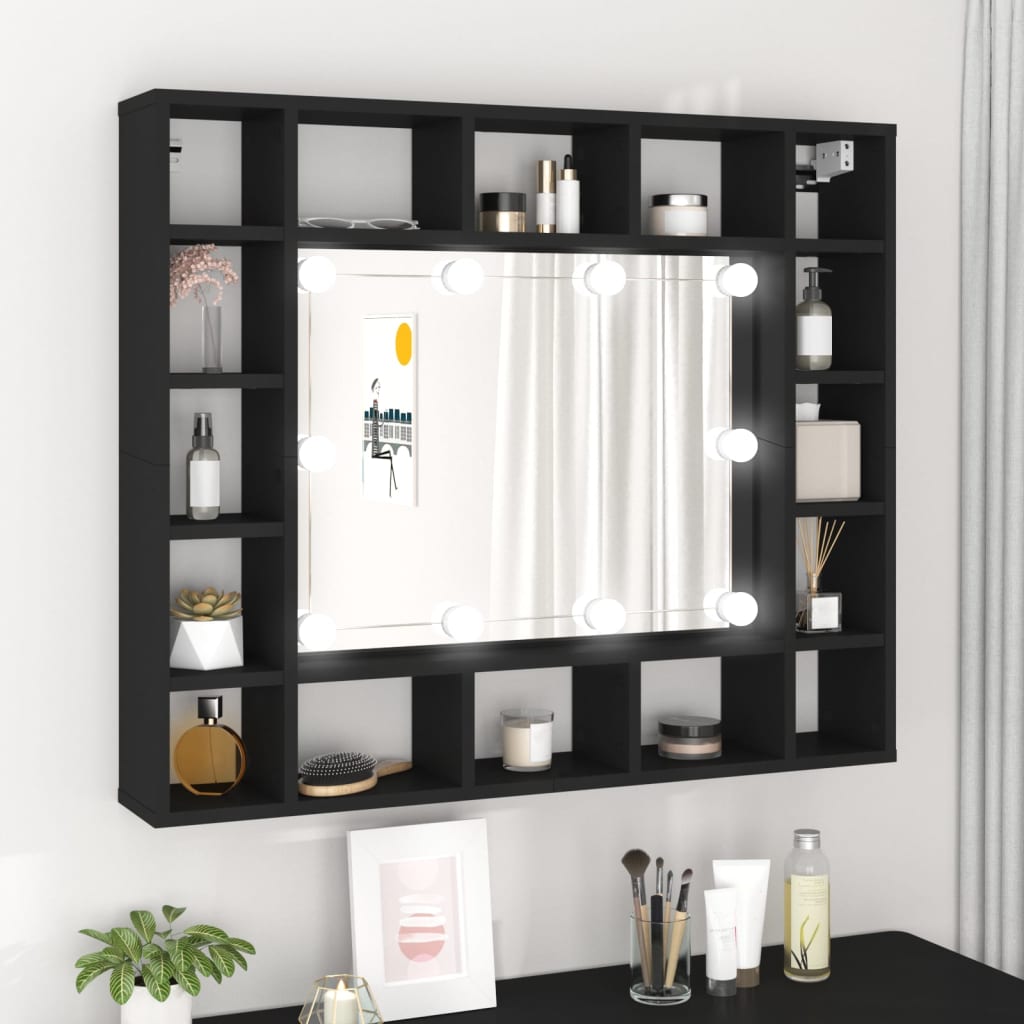 Spiegelkast Met Led-Verlichting 9X5X76,5 Cm Zwart