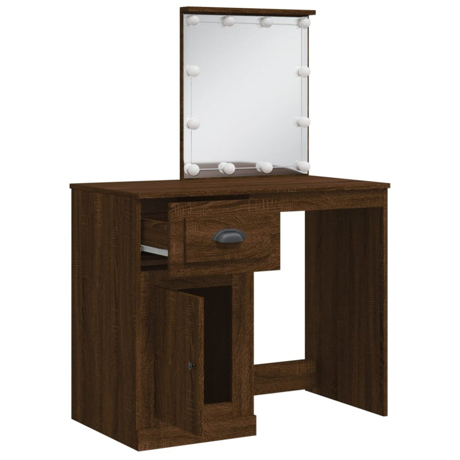 Kaptafel Met Led-Verlichting 90X42X32,5 Cm bruin eikenkleur
