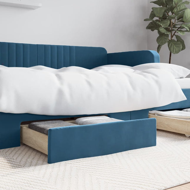 Bedlades 2 St Bewerkt Hout En Fluweel Blauw