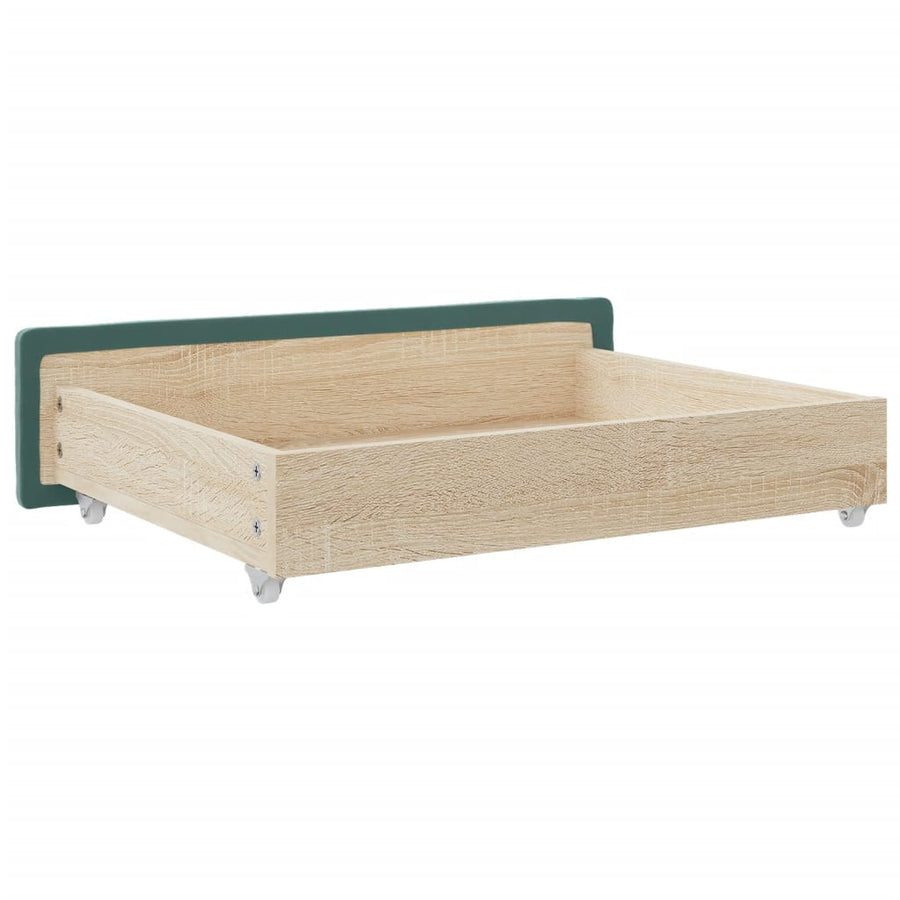 Bedlades 2 St Bewerkt Hout En Fluweel Donkergroen