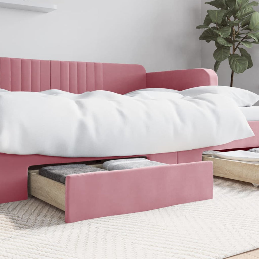 Bedlades 2 St Bewerkt Hout En Fluweel Roze