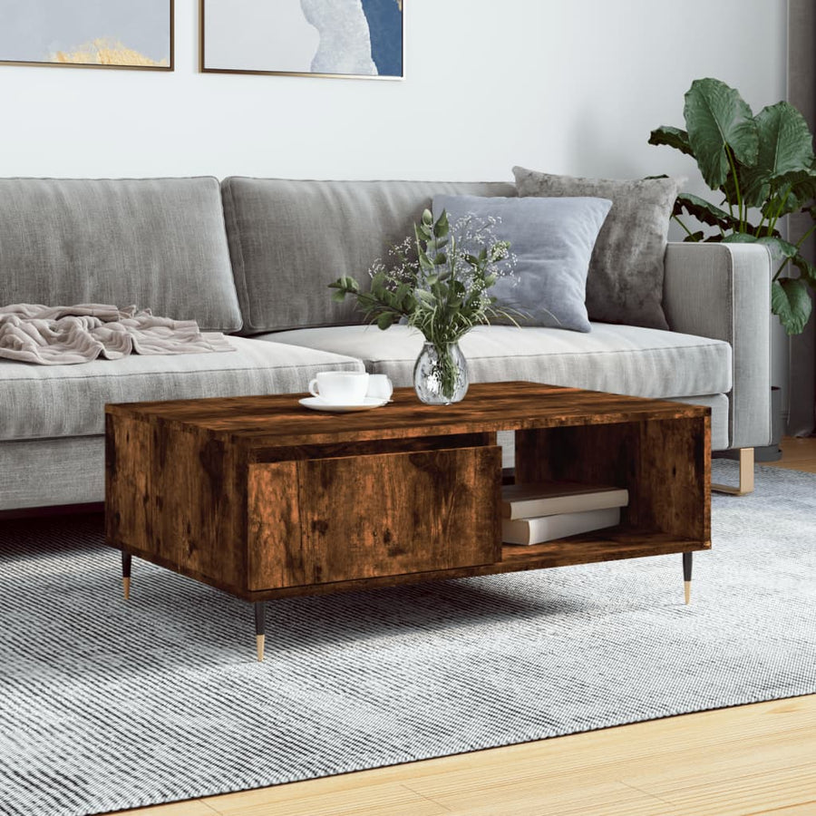 Salontafel 90X60X35 Cm Bewerkt Hout Kleurig Gerookt eiken