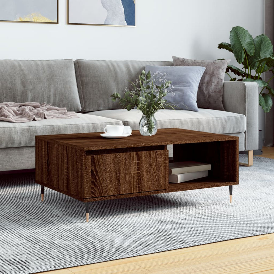 Salontafel 90X60X35 Cm Bewerkt Hout Bruin Eikenkleur Bruineiken
