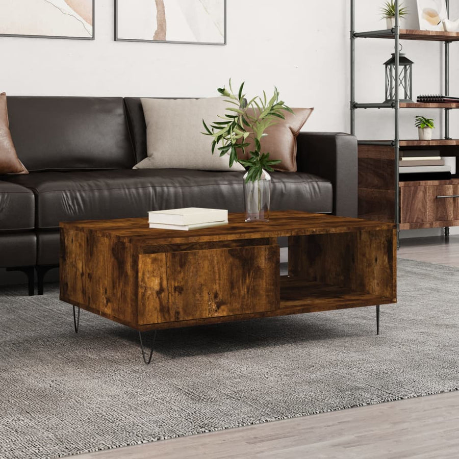 Salontafel 90X60X35 Cm Bewerkt Hout Kleurig Gerookt eiken