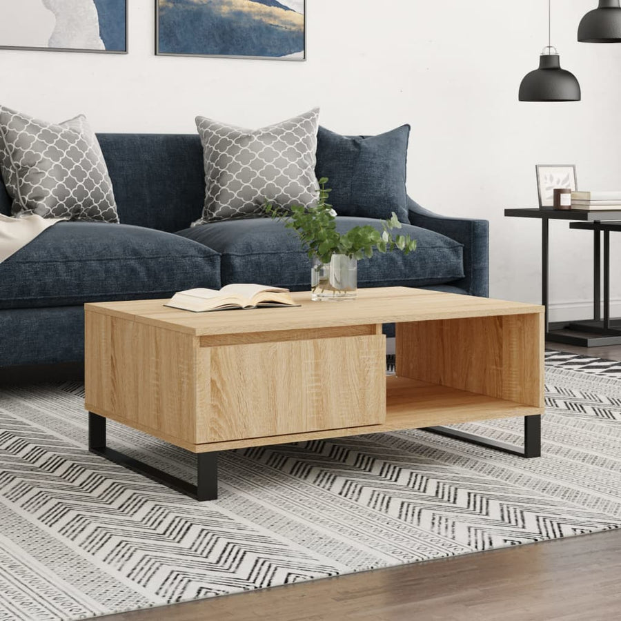 Salontafel 90X60X35 Cm Bewerkt Hout Kleurig Sonoma eiken