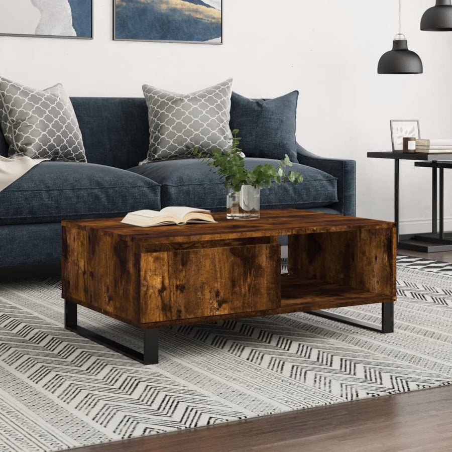 Salontafel 90X60X35 Cm Bewerkt Hout Kleurig Gerookt eiken