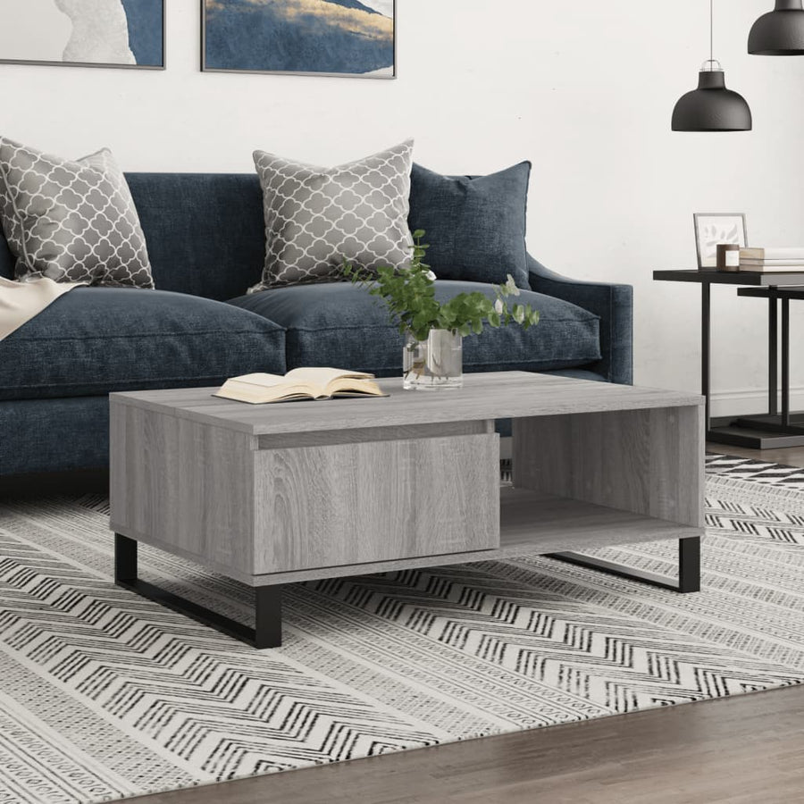Salontafel 90X60X35 Cm Bewerkt Hout Eikenkleurig Grijs sonoma