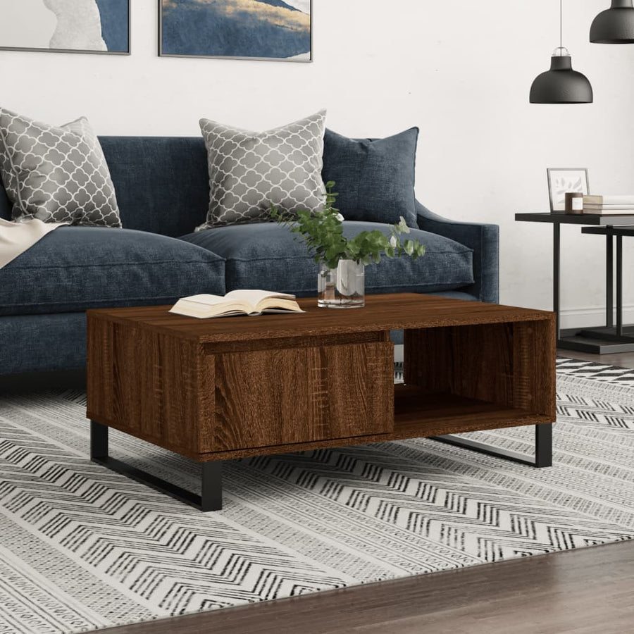 Salontafel 90X60X35 Cm Bewerkt Hout Bruin Eikenkleur Bruineiken