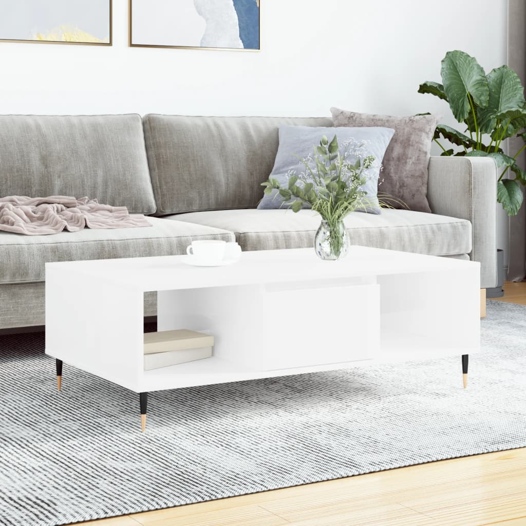 Salontafel 04X60X35 Cm Bewerkt Hout Hoogglans wit
