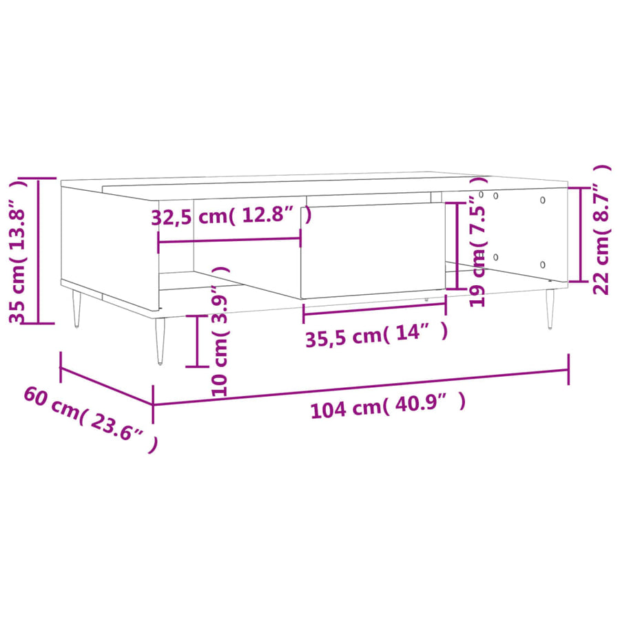 Salontafel 04X60X35 Cm Bewerkt Hout Kleurig Gerookt eiken