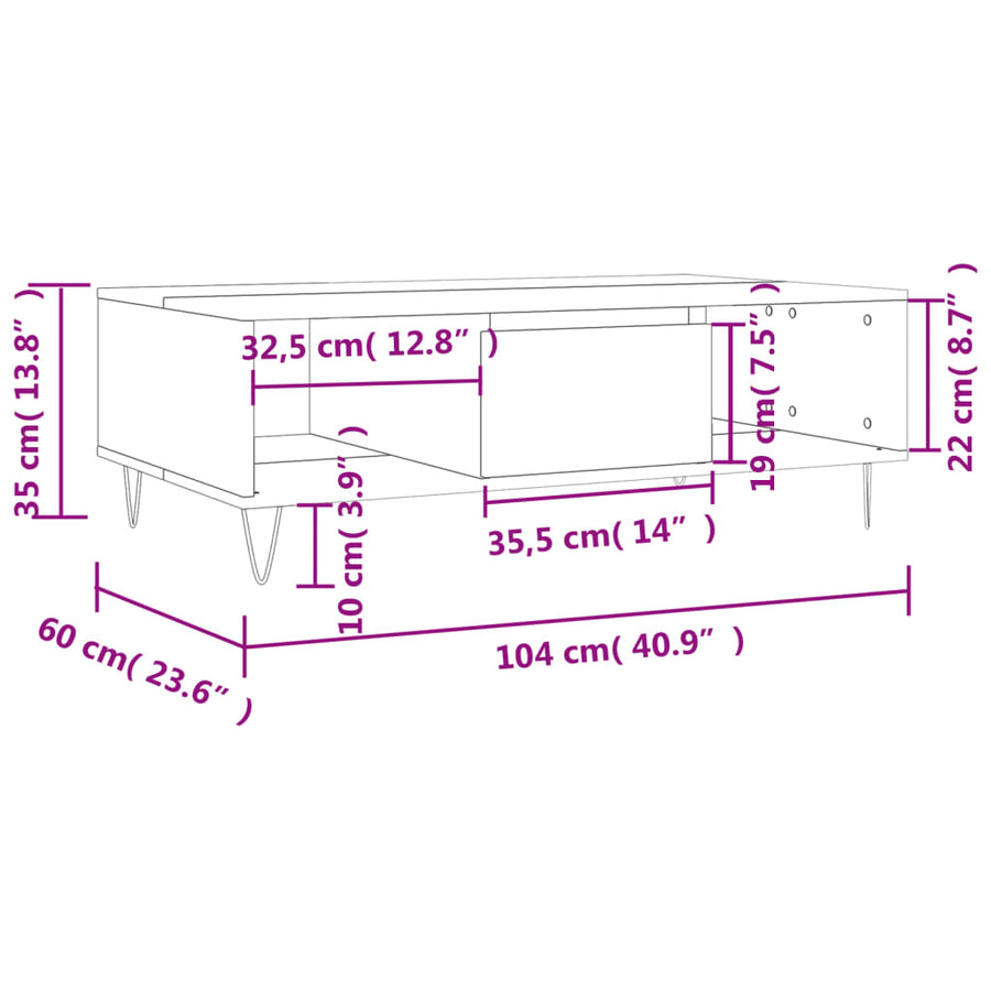 Salontafel 04X60X35 Cm Bewerkt Hout Kleurig Sonoma eiken