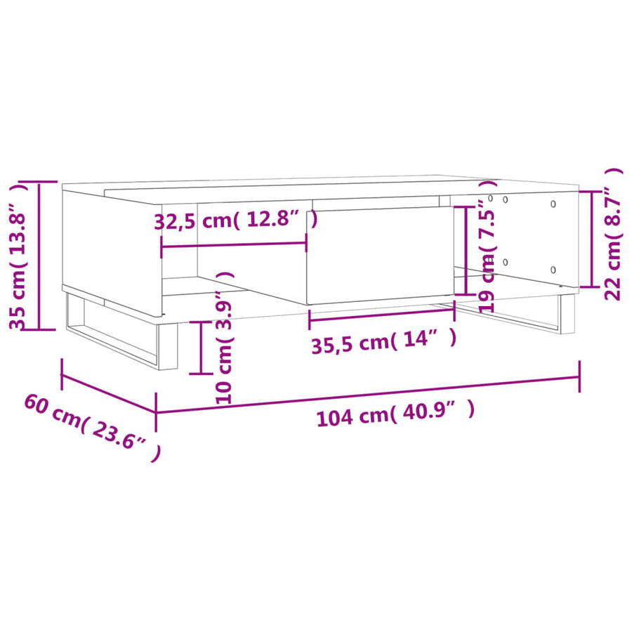 Salontafel 04X60X35 Cm Bewerkt Hout Wit