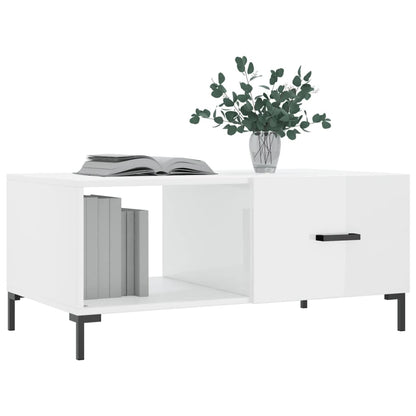 Salontafel 90X50X40 Cm Bewerkt Hout Hoogglans wit