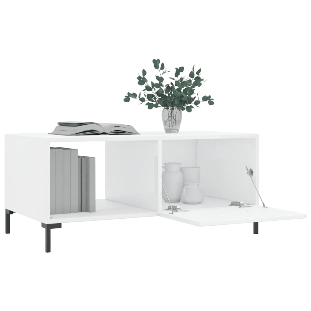 Salontafel 90X50X40 Cm Bewerkt Hout Hoogglans wit