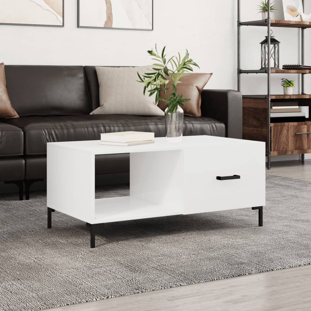 Salontafel 90X50X40 Cm Bewerkt Hout Hoogglans wit