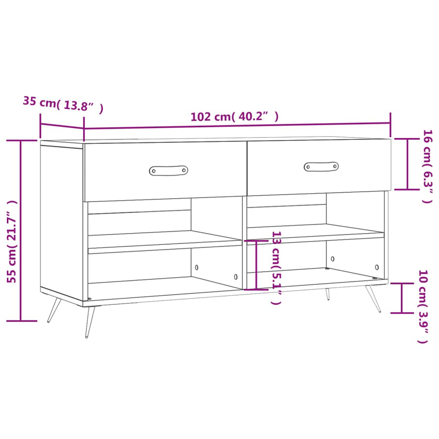 Schoenenbank 102X35X55 Cm Bewerkt Hout Wit