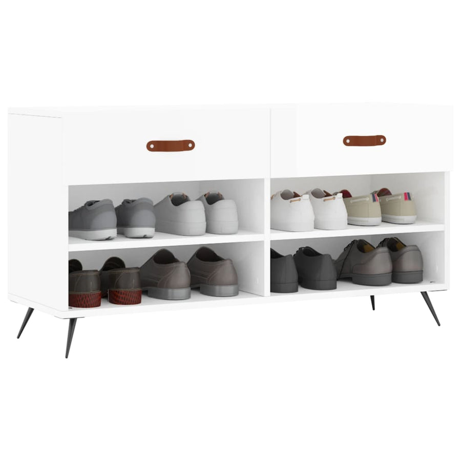 Schoenenbank 02X35X55 Cm Bewerkt Hout Hoogglans wit