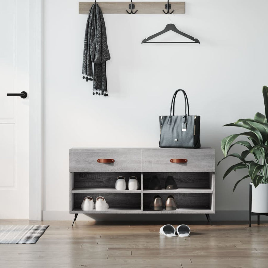 Schoenenbank 02X35X55 Cm Bewerkt Hout Eikenkleur Grijs sonoma