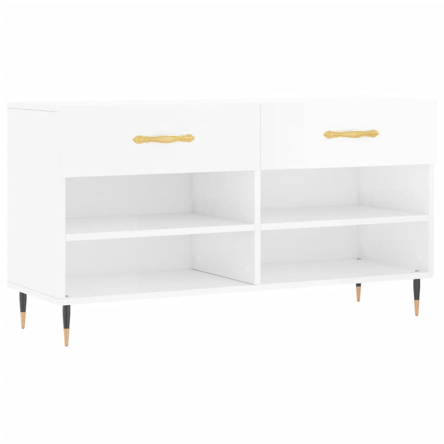 Schoenenbank 102X35X55 Cm Bewerkt Hout Hoogglans Wit