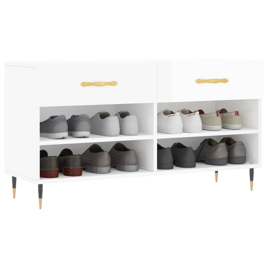 Schoenenbank 102X35X55 Cm Bewerkt Hout Hoogglans Wit