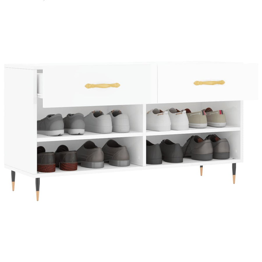 Schoenenbank 102X35X55 Cm Bewerkt Hout Hoogglans Wit
