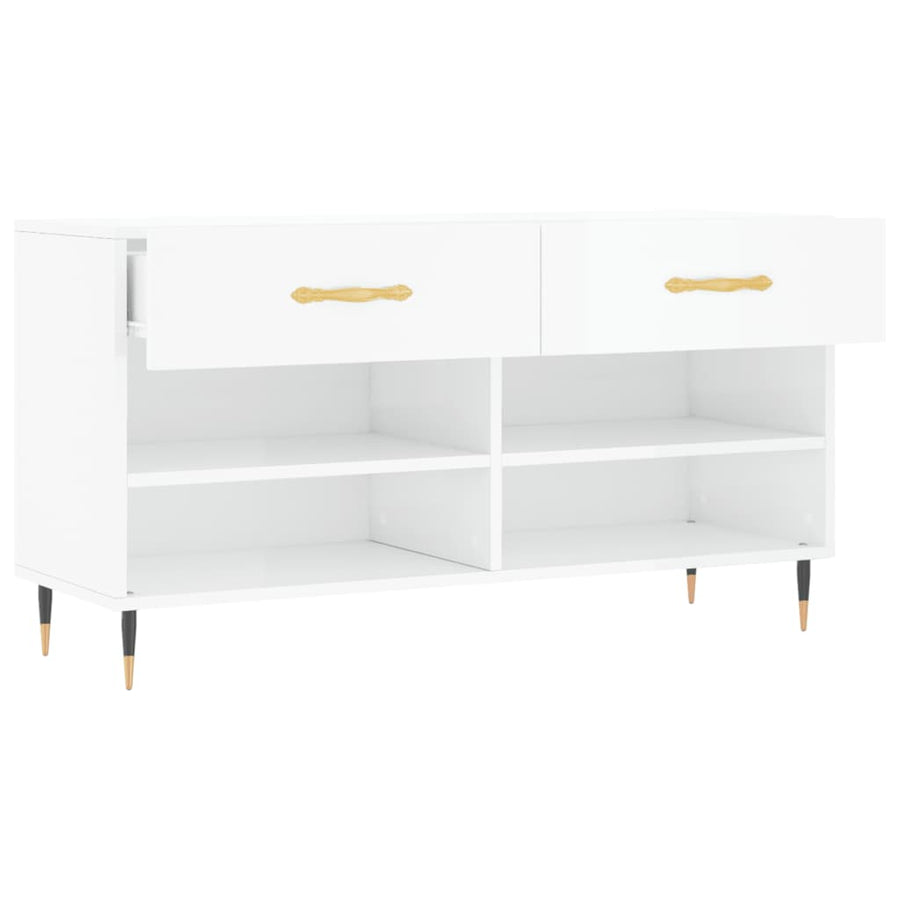 Schoenenbank 102X35X55 Cm Bewerkt Hout Hoogglans Wit