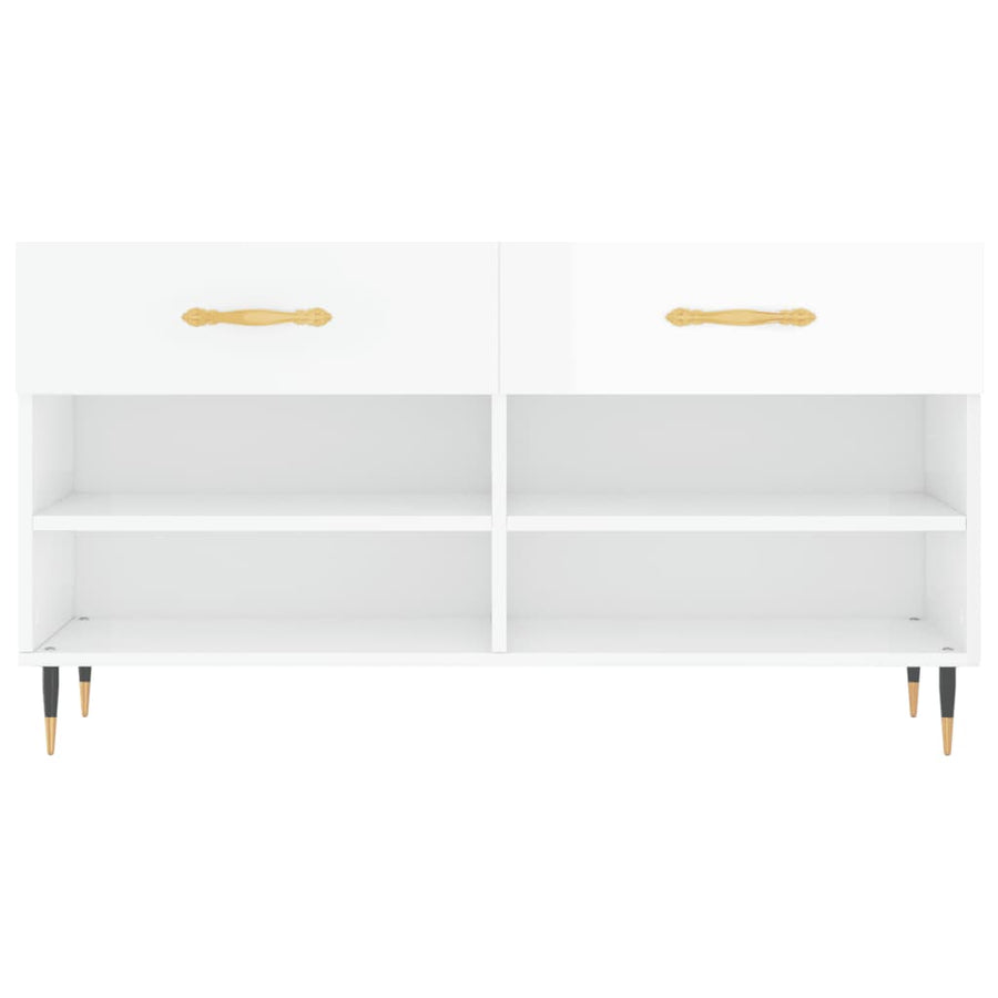 Schoenenbank 102X35X55 Cm Bewerkt Hout Hoogglans Wit