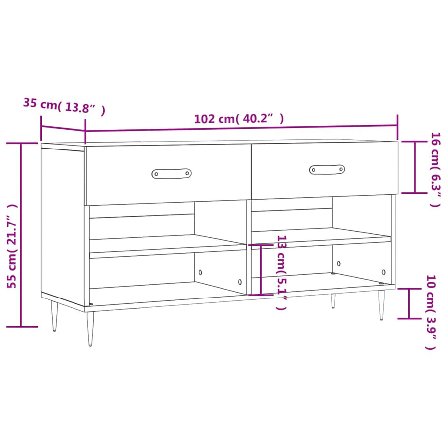 Schoenenbank 02X35X55 Cm Bewerkt Hout Kleurig Sonoma eiken